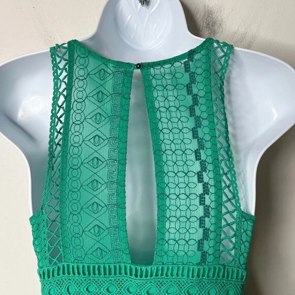 Free People Women Wherever You Go Mini Dress 0 Green Sleeveless Cut Outs Lace - Picture 10 of 13